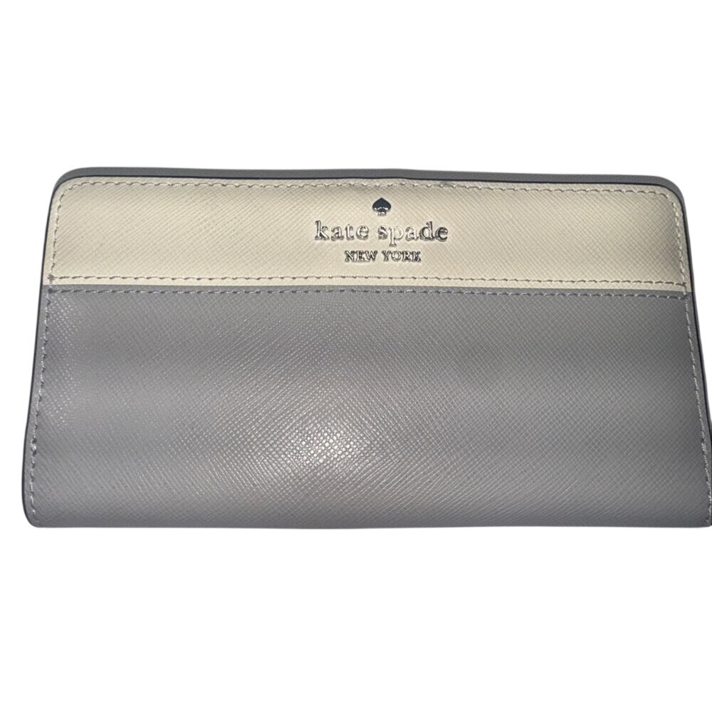Kate Spade New York Wallet‎ Saffiano Leather Gray Ivory NWT